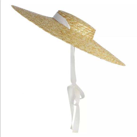 Derby flat boater tilt wide Brim Straw Ribbon hat - Picture 6 of 11